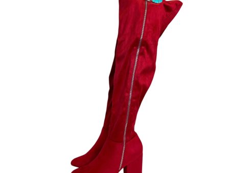 Boots Knee Heels By Shoedazzle In Red, Size:8 Sale