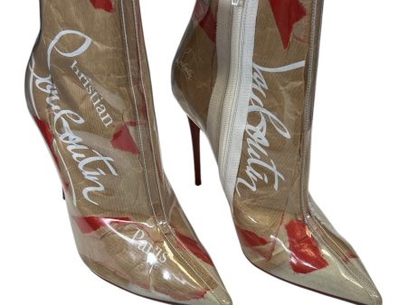 Boots Luxury Designer By Christian Louboutin In Red & Tan, Size: 9 Sale