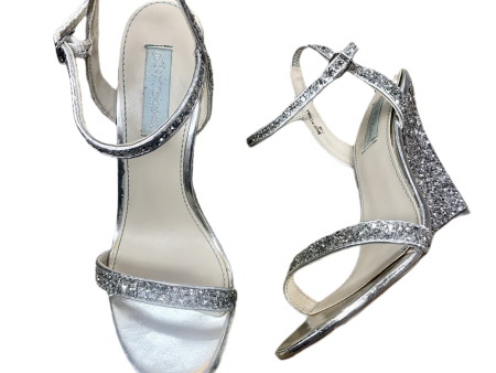 Sandals Heels Wedge By Betsey Johnson In Silver, Size: 7.5 For Sale