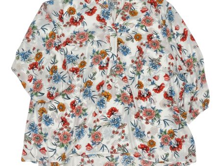 Blouse 3 4 Sleeve By Philosophy In Floral Print, Size:3X Online Sale